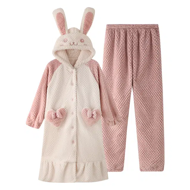 欧诗帛 保暖家居服连帽长袖舒适长裤睡衣套装 女款 图片色