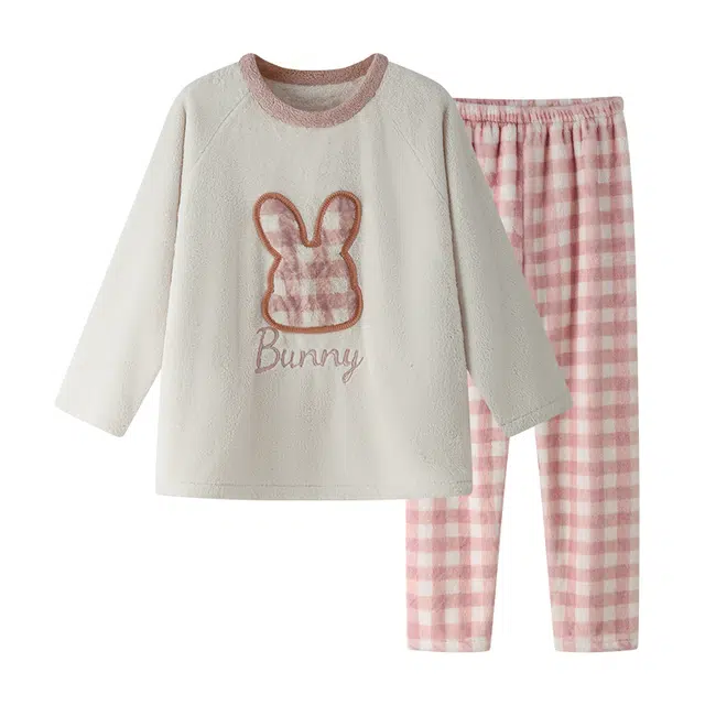 欧诗帛 加厚保暖圆领格子睡衣套装 女款 图色