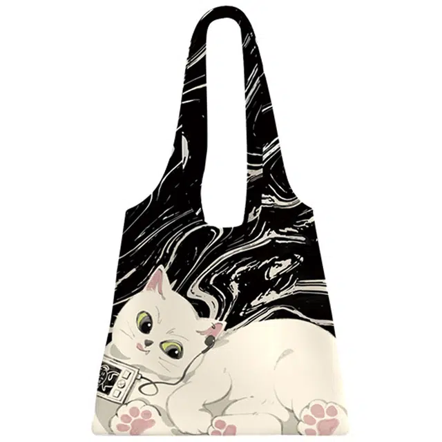 奥松 家用家居托特包学生大容量通勤上班包户外出游 绒面科技布 单肩包 常规 男女同款情侣款 拽拽猫