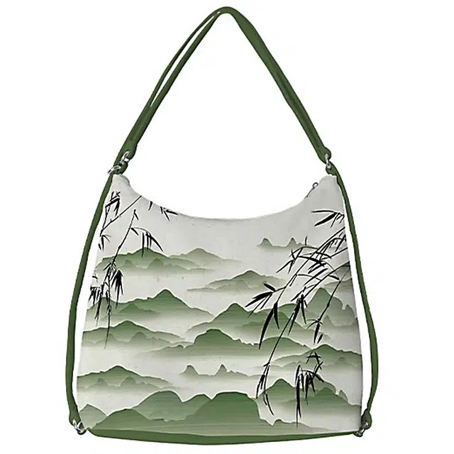 奥松 家用家居古风大容量手提包双肩两用小众通勤包手拿包出游 绒面科技布 单肩包 男女同款情侣款 白色拼绿色