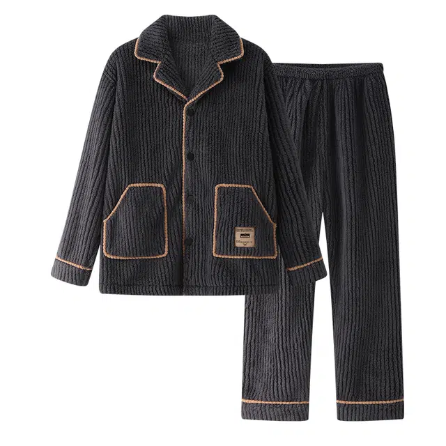 欧诗帛 加厚保暖纯色透气睡衣套装 男款 灰色