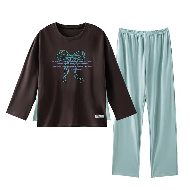 梦特娇 纯棉长袖套头家居服长裤可外穿舒适亲肤睡衣套装 女款 深咖色