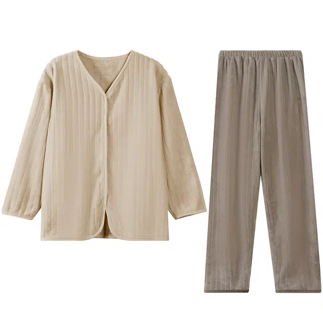 怀尔蔚 加厚纯色休闲可外穿家居服睡衣套装 女款 卡其色