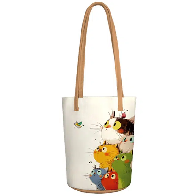 奥松 家用家居水桶包百搭通勤上班族高级感手拎包出游户外包 绒面科技布 单肩包 常规 男女同款情侣款 叠叠猫