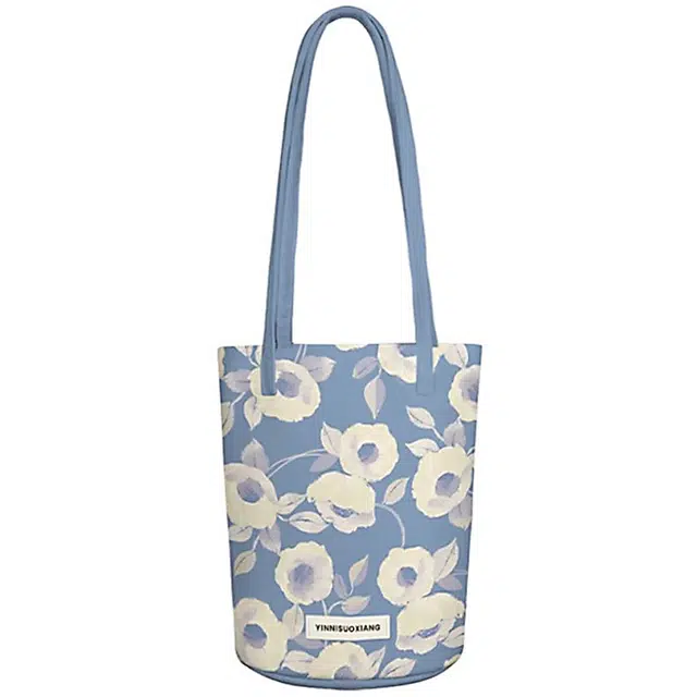 奥松 家用家居虞美人水桶包学生上班族百搭斜挎包出游 绒面科技布 单肩包 男女同款情侣款 蓝色拼白色