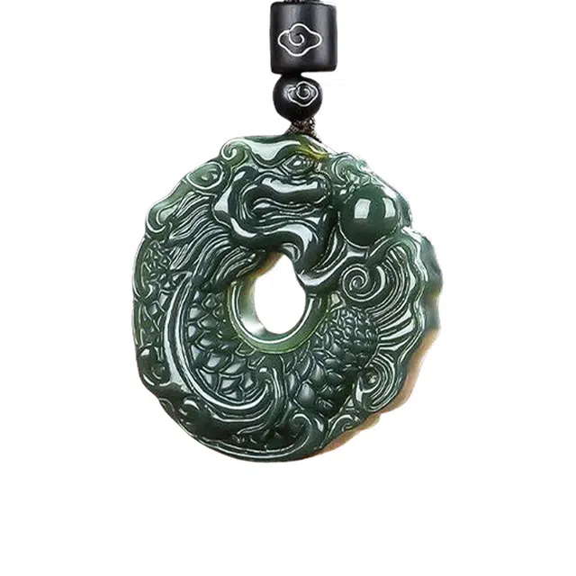 舒杰 中式国风精雕鱼化龙吊坠 和田玉 青玉 男女同款情侣款