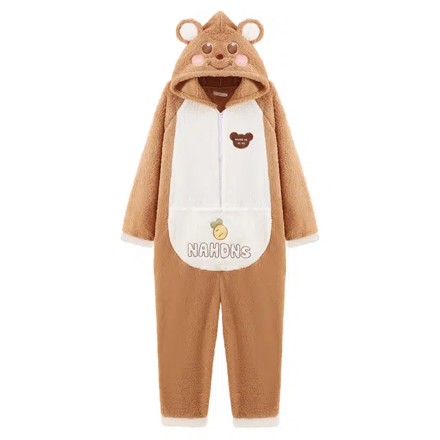 俏霓桐 保暖蓄温卡通连帽可外穿长袖家居连体衣 男款 图片色