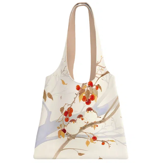 奥松 家用家居麻雀啾啾清新风格感学生小众斜挎包 绒面科技布 单肩包 男女同款情侣款 橙拼红紫色