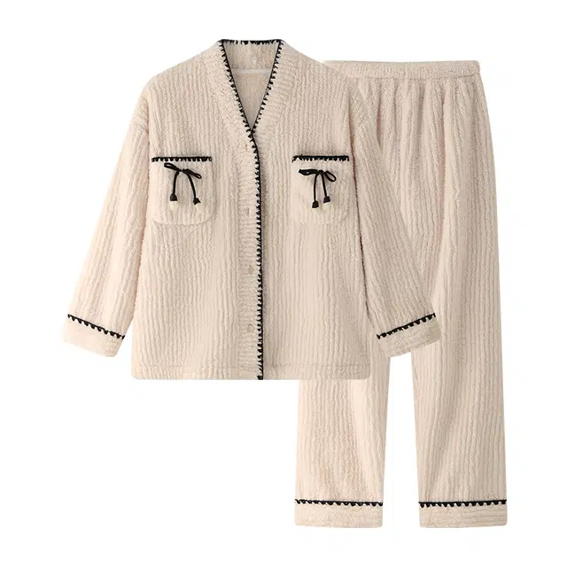 欧诗帛 可外穿保暖简约舒适长袖长裤睡衣套装 女款 图片色