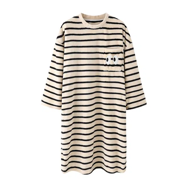 欧诗帛 少女种草款系列 加厚可外穿舒适亲肤休闲长袖睡裙 女款 图片色