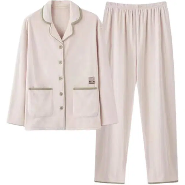 秀黛 简约翻领保暖家居服可外穿纯色睡衣套装 女款