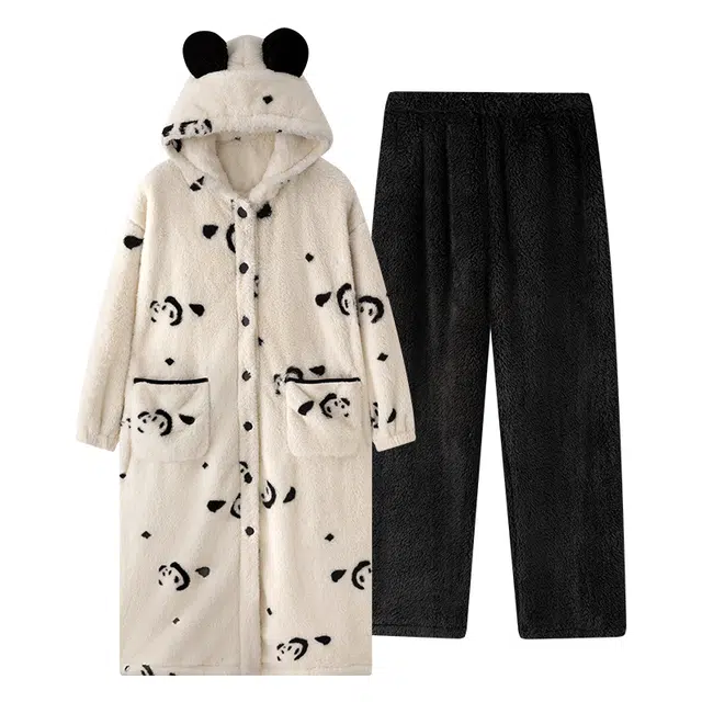 欧诗帛 保暖家居连帽长袖休闲长裤睡衣套装 女款 图片色