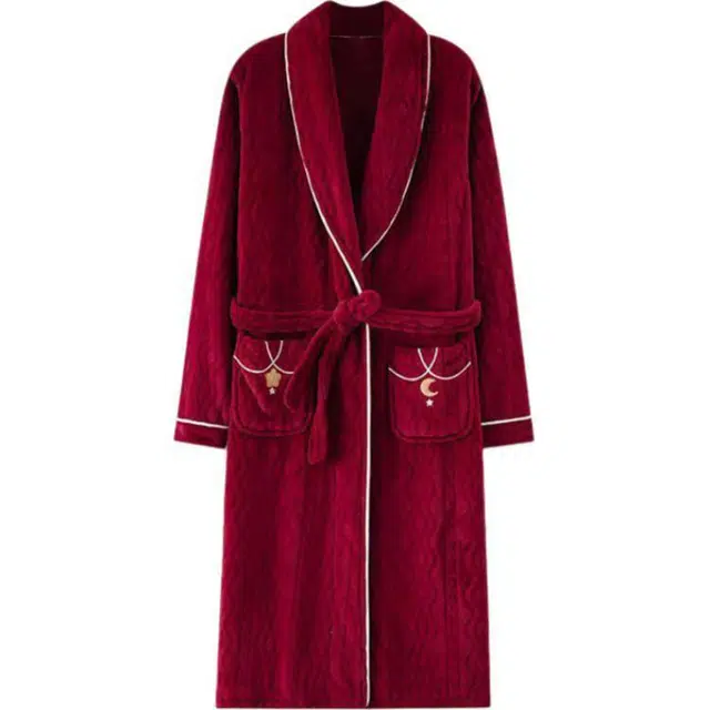 秀黛 刺绣长款家居服可外穿保暖睡袍 女款