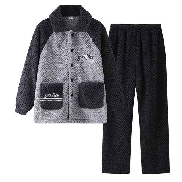 欧诗帛 加厚简约亲肤长袖长裤睡衣套装 男款 图片色