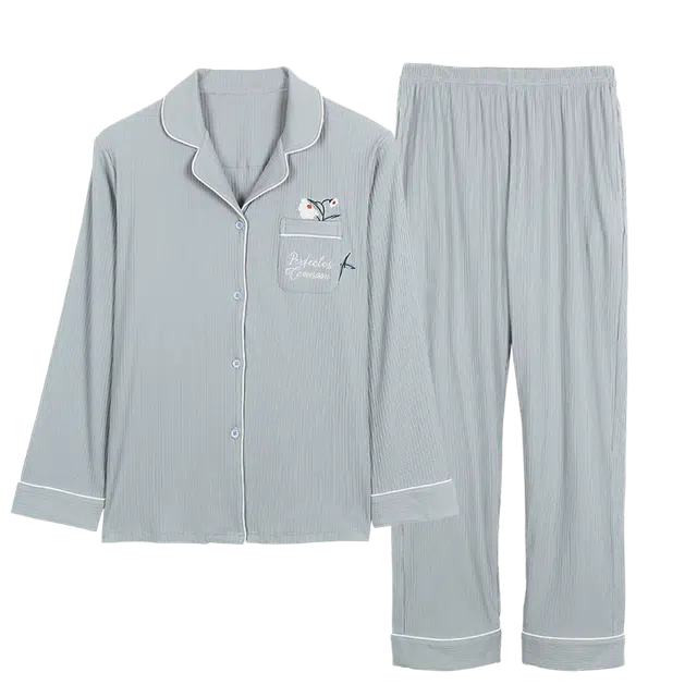 莫代尔 简约高级感开衫舒适透气居家亲肤长袖长裤可外穿睡衣套装 女款 图片色