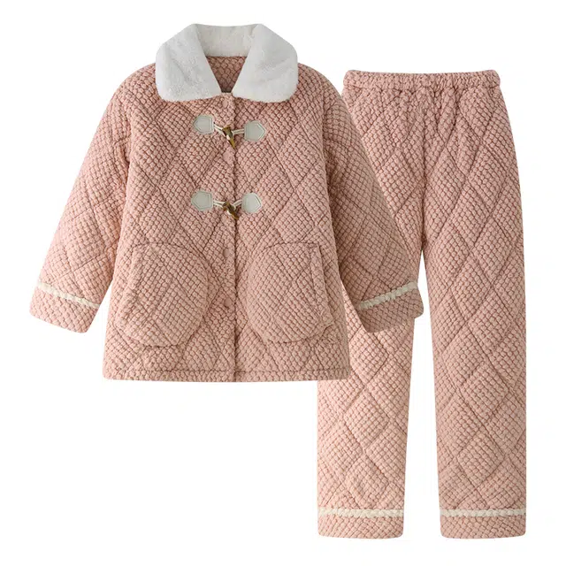 欧诗帛 少女种草款系列 舒适亲肤纯色加厚翻领睡衣套装 女款 图片色