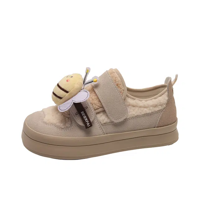 小鹿米利 厚底魔术贴加绒 包裹性保暖防滑减震 低帮 板鞋 女款