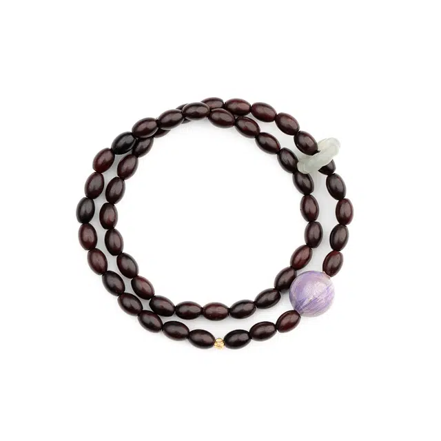 仙源 流光溢彩 招财进宝米粒珠双圈带环中式念珠文玩 平安福 礼盒 紫檀属 手串 男女同款情侣款