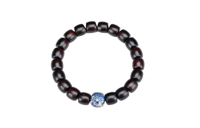 天纵 新中式民族风高档送礼 高油高密小叶佛珠直切搭配大漆珠好运时尚文玩盘串上岸纪念日 紫檀属 木作手串 男女同款情侣款