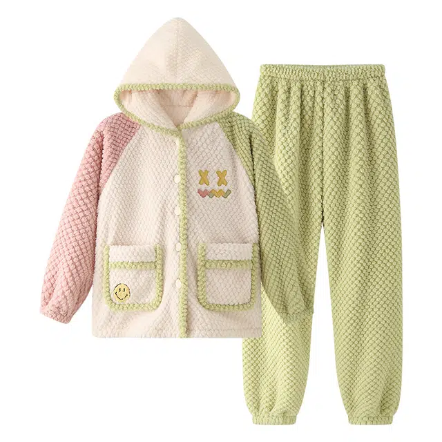 欧诗帛 大码可外穿家居连帽长袖睡衣套装 女款 图片色