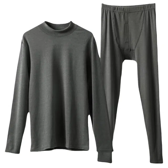 兰缪 双面磨毛德绒中领内衣黑科技阳离子防风护颈高弹亲肤柔软舒适锁温蓄热抑菌透气无痕基础打底保暖套装 男款