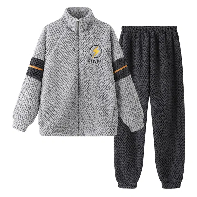 欧诗帛 亲肤舒适加厚保暖长袖长裤睡衣套装 男款 图片色