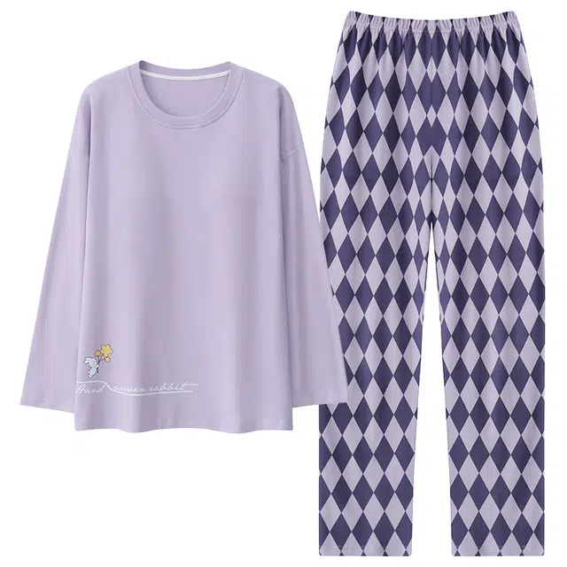 宜而爽 亲肤舒适简约休闲家居服睡衣套装 女款 紫色