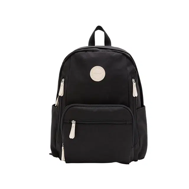 森马 初中生高中生大容量简约 涤纶 电脑包书包背包双肩包 中号 男女同款情侣款 米白/紫色