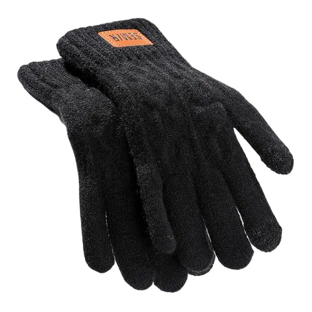 森马 秋冬季 简约纯色带标 加厚保暖麻花纹户外防寒骑行运动 腈纶 手套 男女同款情侣款