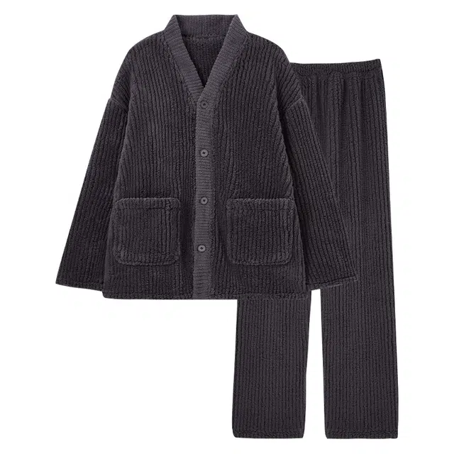 欧诗帛 家居纯色舒适柔软保暖睡衣套装 男款 图片色