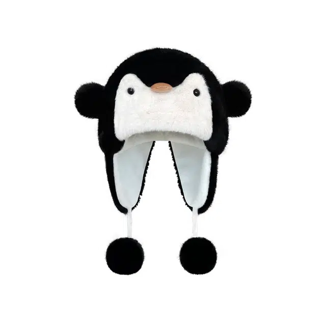 一点潮玩 呆萌可爱卡通小企鹅毛绒帽子 秋冬季保暖滑雪护耳百搭 玩偶周边
