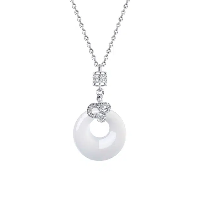 周百福 灵蛇平安扣 灵蛇佑安招财纳福平安精致新中式国潮设计感百搭款氛围感平安扣 玉髓 项链 男女同款情侣款