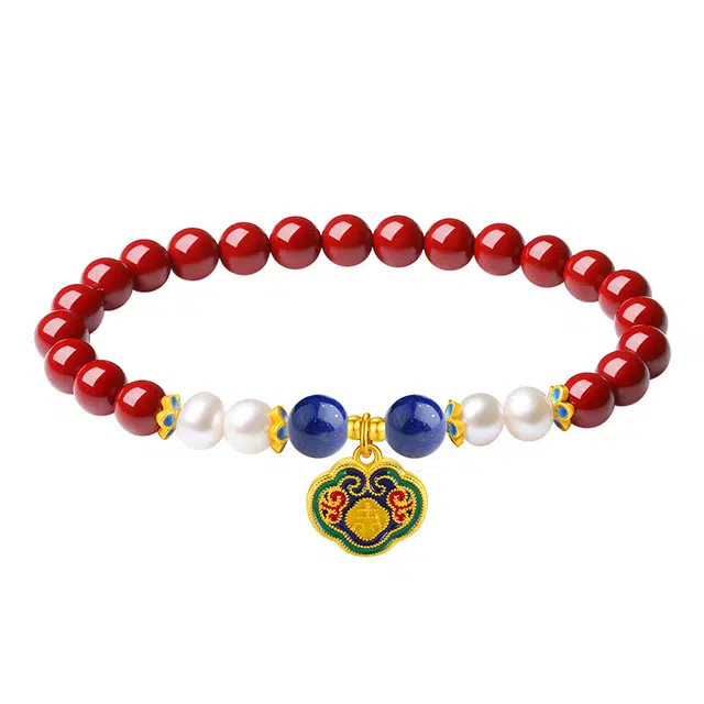 好银坊 <长命平安锁>一帆风顺福气满满  诸事顺利简约轻奢#好运 朱砂 手串 女款