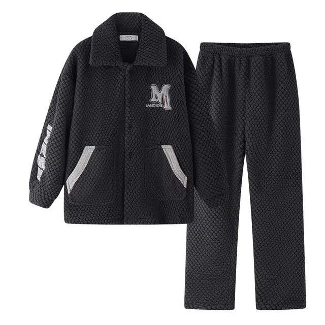 欧诗帛 高级感家居亲肤舒适长袖长裤睡衣套装 男款 黑色