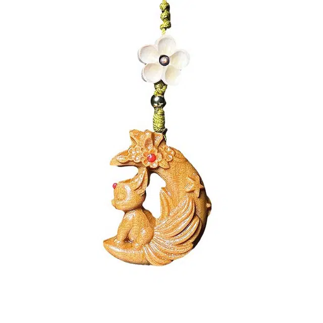 鶄鲤 狐妖玄月九尾狐手机 檀木 挂饰 男女同款情侣款