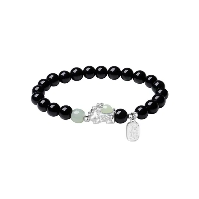 好银坊 <纳福龙宝>招财纳福财源滚滚 财运亨通简约百搭 #好运 黑曜石 手串 男女同款情侣款