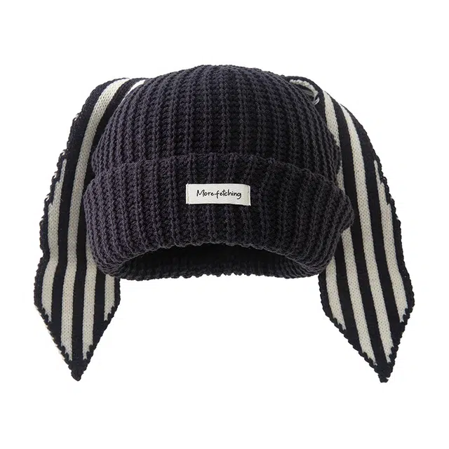 山一丸 新款兔耳朵美拉德条纹帽子秋冬保暖可爱个性 腈纶 绒线帽 男女同款情侣款
