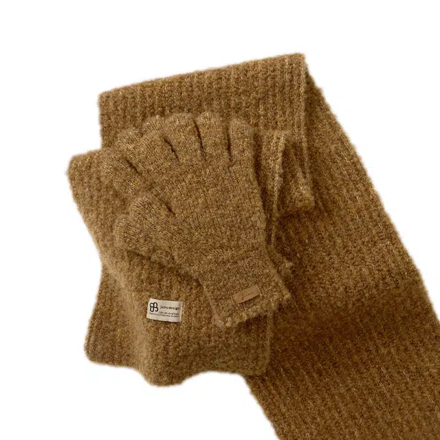 玖慕 手套两件套装秋冬羊毛 绒线围巾 女款