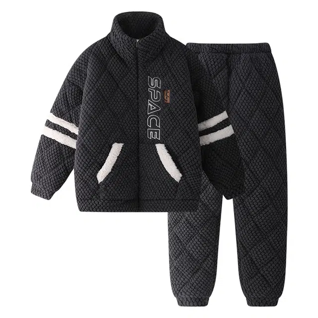 欧诗帛 加厚纯色立领舒适睡衣套装 男款 图片色