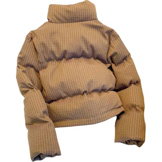 玉儿恋 加厚短款纯色立领宽松落肩单排扣长袖棉服 女款 卡其色