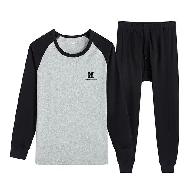 贴身领域 舒适亲肤圆领打底防寒保暖套装 男款