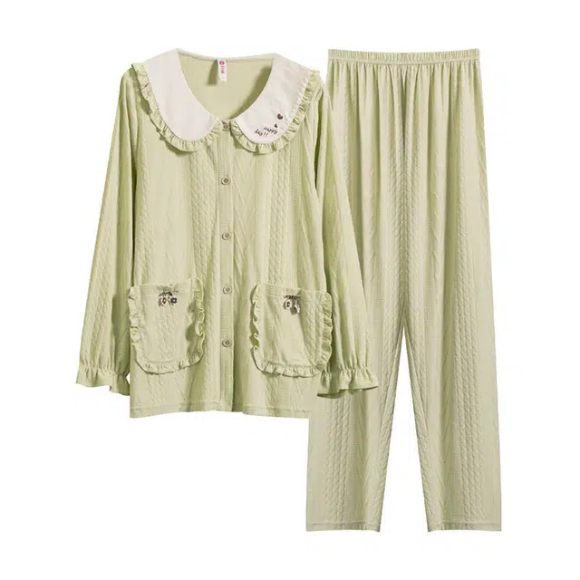 芬腾 开衫奢华高级感甜美长袖长裤可外穿家居服睡衣套装 女款 清新绿