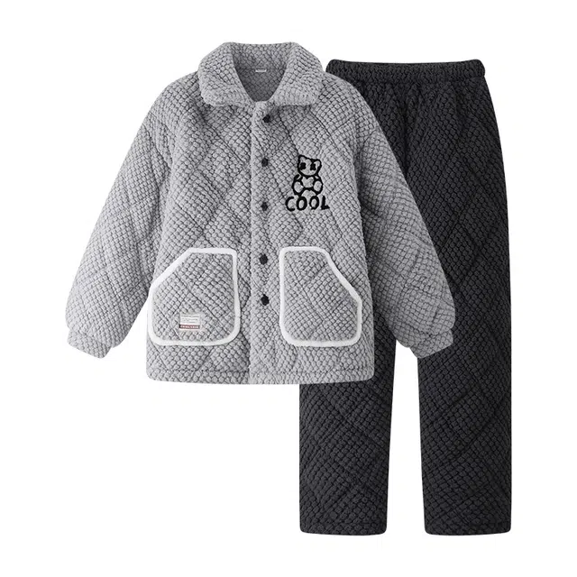 欧诗帛 冬季珊瑚绒字母上衣中腰舒适下衣睡衣套装 男款