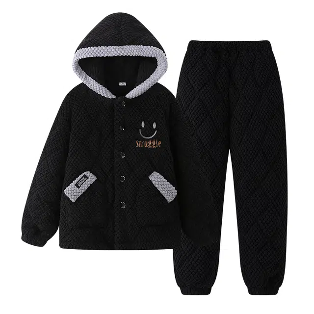 欧诗帛 加绒加厚连帽长袖长裤睡衣套装 男款 图片色