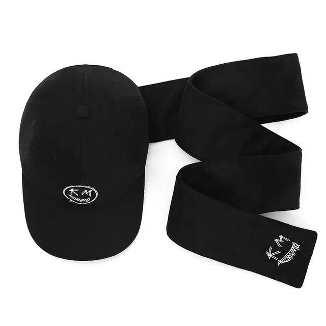 肯默 秋冬保暖 帽子围巾一体  笑脸刺绣 头围可调节 聚酯纤维 绒线帽 男女同款情侣款