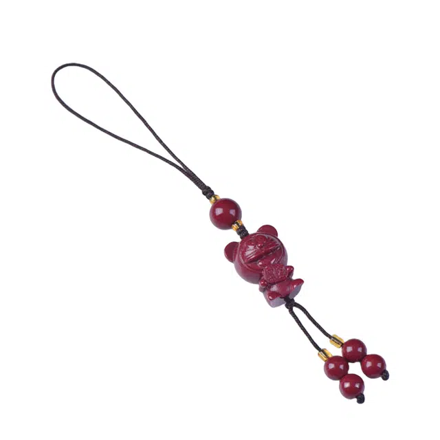 石在行 复古平安转运纳福 国潮新中式五福临门小猫 朱砂 钥匙扣 男女同款情侣款