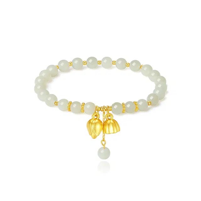 【好运莲莲】 万娜 两世欢 新中式莲花小众设计 和田玉手串 青白玉 女款