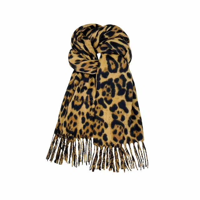 北极绒 高级感豹纹秋冬设计感流苏加厚披肩新款千禧辣妹保暖氛围感围脖韩系 绒线围巾 男女同款情侣款