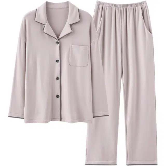 北极绒 简约保暖纯色长袖睡衣套装 女款 图片色