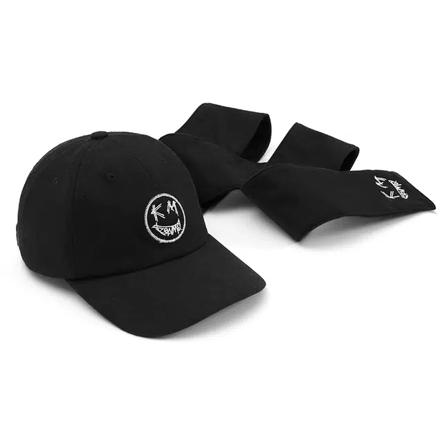 肯默 秋冬保暖 帽子围巾一体  笑脸刺绣 头围可调节 聚酯纤维 绒线帽 男女同款情侣款